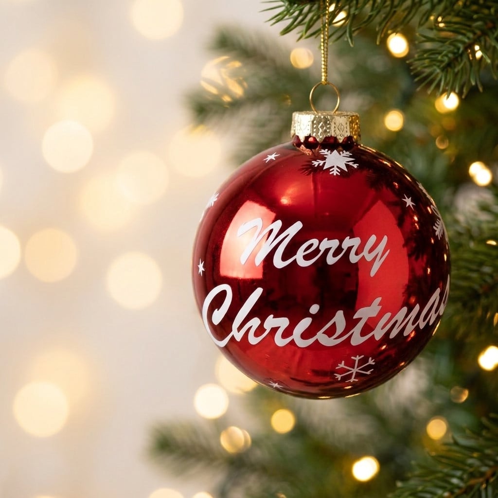 Christabelle 6 Red Glass Christmas Baubles Merry Christmas Design 8cm Xmas Tree Decorations Hanging Ornaments