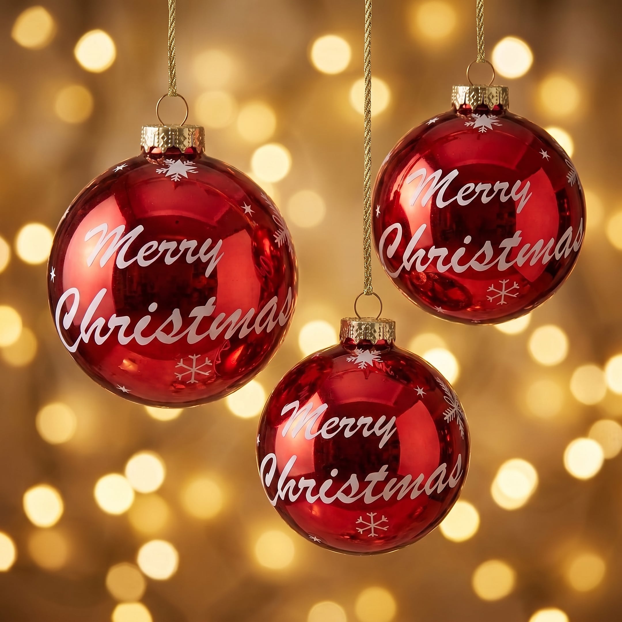 Christabelle 6 Red Glass Christmas Baubles Merry Christmas Design 8cm Xmas Tree Decorations Hanging Ornaments
