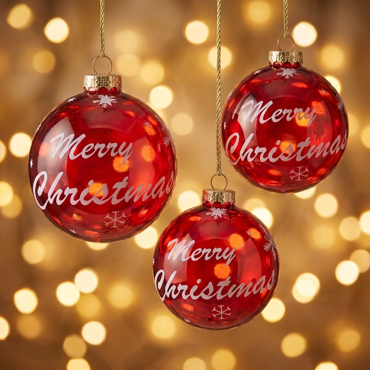Christabelle 12 Red Glass Christmas Baubles Merry Christmas Design 8cm Xmas Tree Decorations Hanging Ornaments