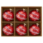 Christabelle 6 Red Glass Christmas Baubles Merry Christmas Design 8cm Xmas Tree Decorations Hanging Ornaments
