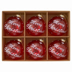 Christabelle 6 Red Glass Christmas Baubles Merry Christmas Design 8cm Xmas Tree Decorations Hanging Ornaments