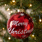Christabelle 6 Red Glass Christmas Baubles Merry Christmas Design 8cm Xmas Tree Decorations Hanging Ornaments