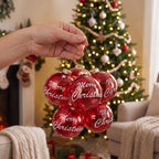 Christabelle 6 Red Glass Christmas Baubles Merry Christmas Design 8cm Xmas Tree Decorations Hanging Ornaments