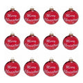 Christabelle 12 Red Glass Christmas Baubles Merry Christmas Design 8cm Xmas Tree Decorations Hanging Ornaments