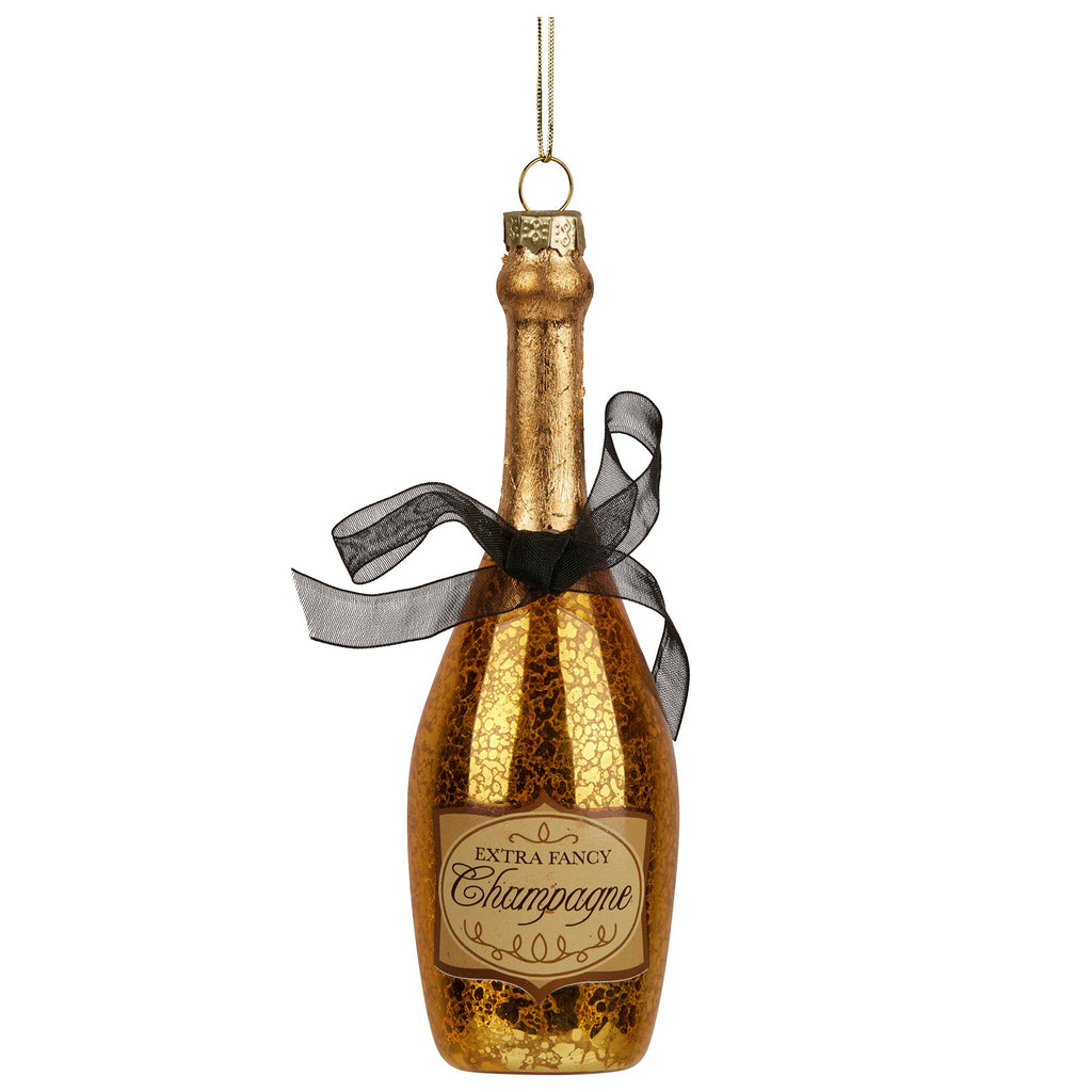 Christabelle Box of 6 Champagne Bottle Christmas Gold Glass Tree Decoration