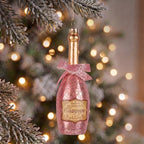 Christabelle 6 Pink Glass Christmas Baubles Champagne Bottle Novelty 14cm Xmas Tree Decorations Hanging Ornaments
