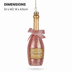Christabelle 6 Pink Glass Christmas Baubles Champagne Bottle Novelty 14cm Xmas Tree Decorations Hanging Ornaments