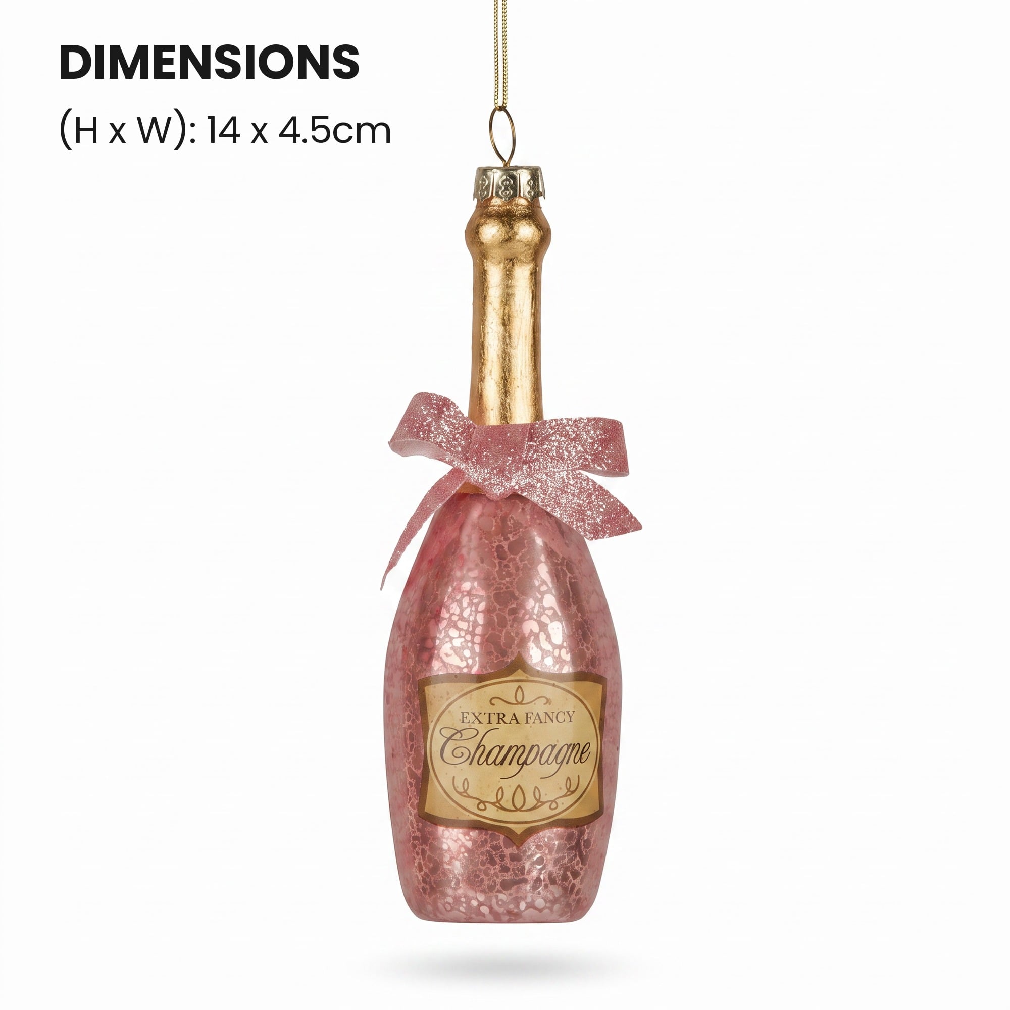 Christabelle 6 Pink Glass Christmas Baubles Champagne Bottle Novelty 14cm Xmas Tree Decorations Hanging Ornaments