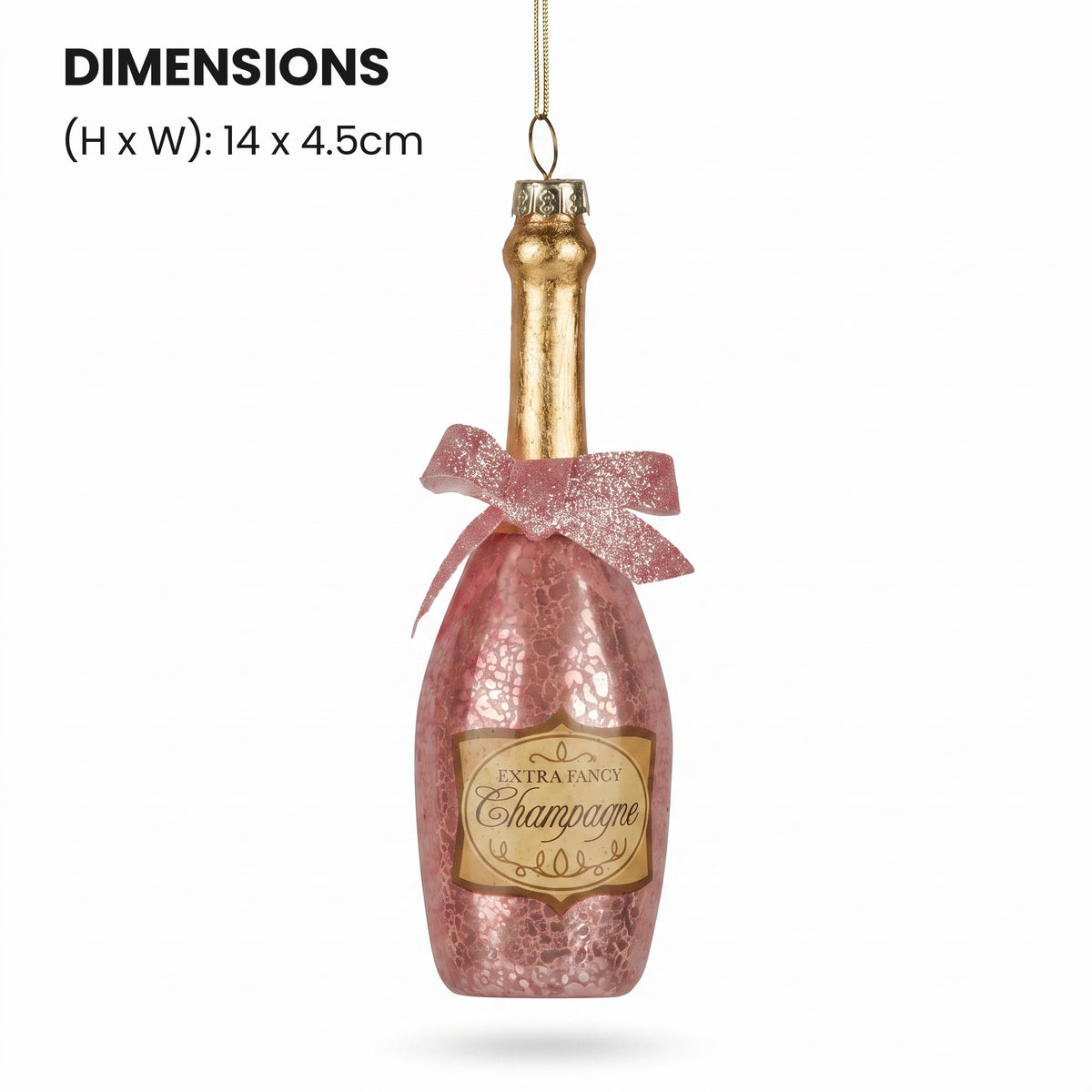 Christabelle 6 Pink Glass Christmas Baubles Champagne Bottle Quirky 14cm Xmas Tree Decorations Hanging Ornaments