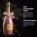 Christabelle 6 Pink Glass Christmas Baubles Champagne Bottle Quirky 14cm Xmas Tree Decorations Hanging Ornaments