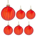 Christabelle 6 Red Glass Christmas Baubles Pink Beaded Stripes 8cm Xmas Tree Decorations Hanging Ornaments