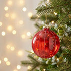 Christabelle 6 Red Glass Christmas Baubles Pink Beaded Stripes 8cm Xmas Tree Decorations Hanging Ornaments