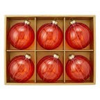 Christabelle 6 Red Glass Christmas Baubles Pink Beaded Stripes 8cm Xmas Tree Decorations Hanging Ornaments