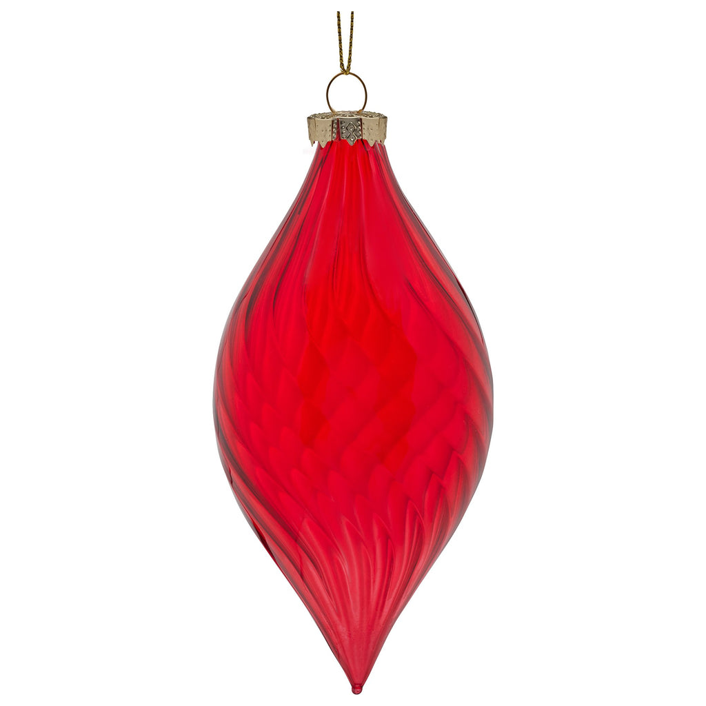 Christabelle Box of 6 Glossy Red Glass Teardrop Baubles with Swirl Pattern