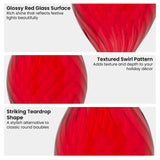 Christabelle Box of 6 Glossy Red Glass Teardrop Baubles with Swirl Pattern