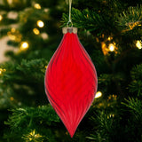 Christabelle Box of 6 Glossy Red Glass Teardrop Baubles with Swirl Pattern