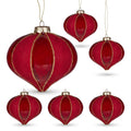 Christabelle 6 Red Glass Christmas Baubles Onion Shape 10cm Xmas Tree Decorations Hanging Ornaments Gift Boxed Set