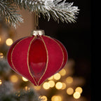 Christabelle 6 Red Glass Christmas Baubles Onion Shape 10cm Xmas Tree Decorations Hanging Ornaments Gift Boxed Set