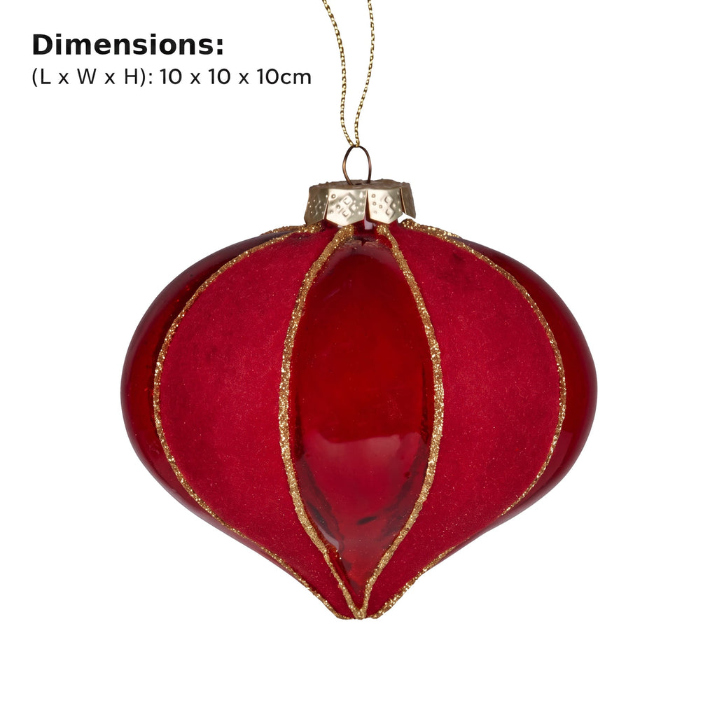 Christabelle 6 Red Glass Christmas Baubles Onion Shape 10cm Xmas Tree Decorations Hanging Ornaments Gift Boxed Set