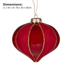 Christabelle 6 Red Glass Christmas Baubles Onion Shape 10cm Xmas Tree Decorations Hanging Ornaments Gift Boxed Set
