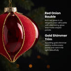 Christabelle 6 Red Glass Christmas Baubles Onion Shape 10cm Xmas Tree Decorations Hanging Ornaments Gift Boxed Set