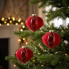 Christabelle 6 Red Glass Christmas Baubles Onion Shape 10cm Xmas Tree Decorations Hanging Ornaments Gift Boxed Set