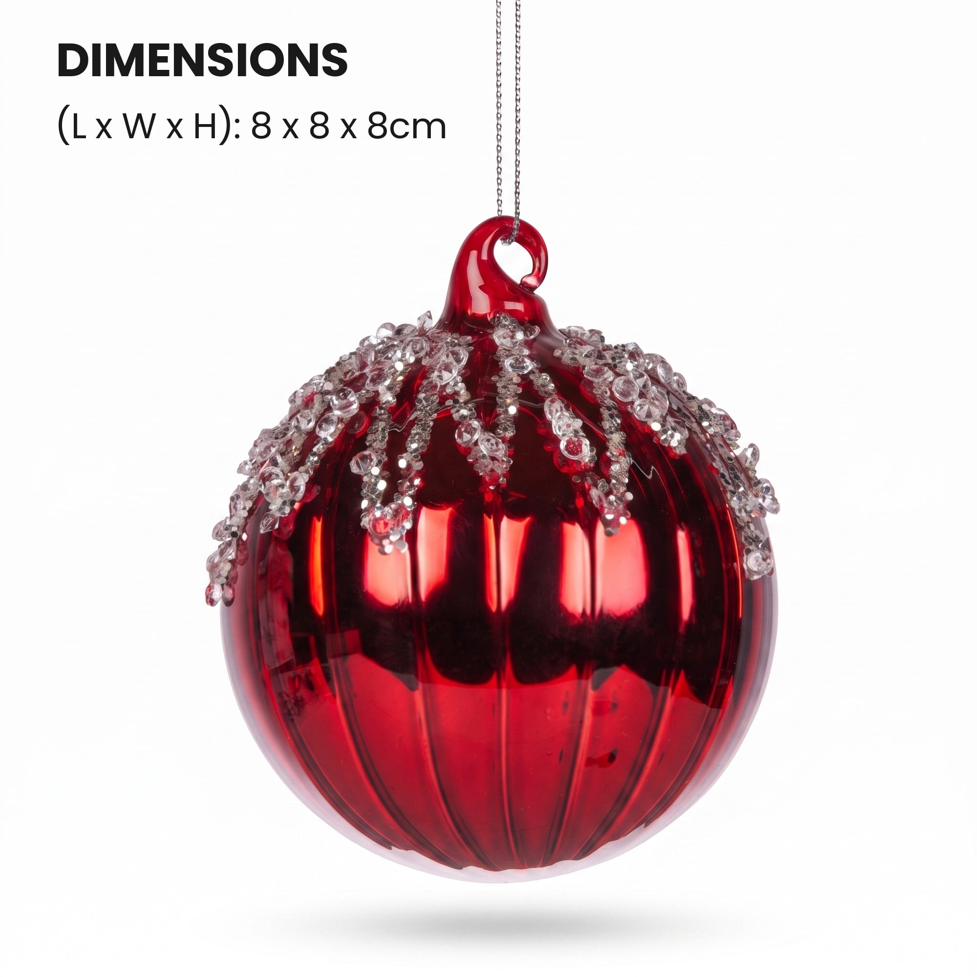 Christabelle 6 Red Glass Christmas Baubles Jewel Ice Drips 8cm Xmas Tree Decorations Hanging Ornaments Gift Boxed Set