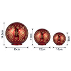 Christabelle 3 Red Glass Christmas LED Light Up Spheres Gold Pattern Table Decor Xmas Ornaments Battery Operated