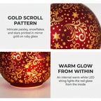 Christabelle 3 Red Glass Christmas LED Light Up Spheres Gold Pattern Table Decor Xmas Ornaments Battery Operated