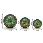 Christabelle 3 Green Glass Christmas LED Light Up Spheres Gold Pattern Table Decor Xmas Ornaments Battery Operated