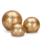 Christabelle 3 Gold Glass Christmas LED Light Up Spheres Patterned Table Decor Xmas Ornaments Battery Operated