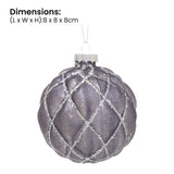 Christabelle Platinum Glass Baubles 6Pcs with Glittered Lattice Pattern Balls Christmas Tree Decoration Ornament