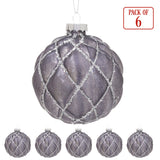 Christabelle Platinum Glass Baubles 6Pcs with Glittered Lattice Pattern Balls Christmas Tree Decoration Ornament