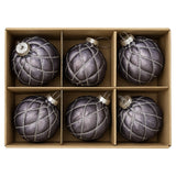 Christabelle Platinum Glass Baubles 6Pcs with Glittered Lattice Pattern Balls Christmas Tree Decoration Ornament