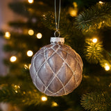 Christabelle Platinum Glass Baubles 6Pcs with Glittered Lattice Pattern Balls Christmas Tree Decoration Ornament