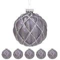 Christabelle Platinum Glass Baubles 6Pcs with Sparkling Lattice Pattern Balls Christmas Tree Decoration Ornament