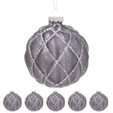 Christabelle Platinum Glass Baubles 6Pcs with Glittered Lattice Pattern Balls Christmas Tree Decoration Ornament
