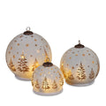 Christabelle 3 White Glass Christmas LED Light Up Spheres Gold Forest Table Decor Xmas Ornaments Battery Operated
