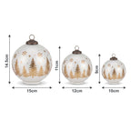 Christabelle 3 White Glass Christmas LED Light Up Spheres Gold Forest Table Decor Xmas Ornaments Battery Operated