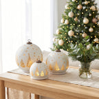 Christabelle 3 White Glass Christmas LED Light Up Spheres Gold Forest Table Decor Xmas Ornaments Battery Operated