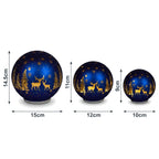 Christabelle 3 Royal Blue Glass Christmas LED Light Up Spheres Gold Forest Table Decor Xmas Ornaments Battery Operated