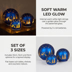 Christabelle 3 Royal Blue Glass Christmas LED Light Up Spheres Gold Forest Table Decor Xmas Ornaments Battery Operated