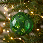 Christabelle 6 Green Glass Christmas Baubles Shimmer Wave 8cm Xmas Tree Decorations Hanging Ornaments Gift Boxed Set