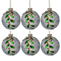 Christabelle 6 White Glass Christmas Baubles Green Jewel Leaf 8cm Xmas Tree Decorations Hanging Ornaments Gift Boxed Set