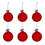 Christabelle 6 Red Glass Christmas Baubles Jewelled Top 8cm Xmas Tree Decorations Hanging Ornaments Gift Boxed Set