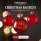 Christabelle 6 Red Glass Christmas Baubles Jewelled Top 8cm Xmas Tree Decorations Hanging Ornaments Gift Boxed Set