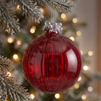 Christabelle 6 Red Glass Christmas Baubles Jewelled Top 8cm Xmas Tree Decorations Hanging Ornaments Gift Boxed Set