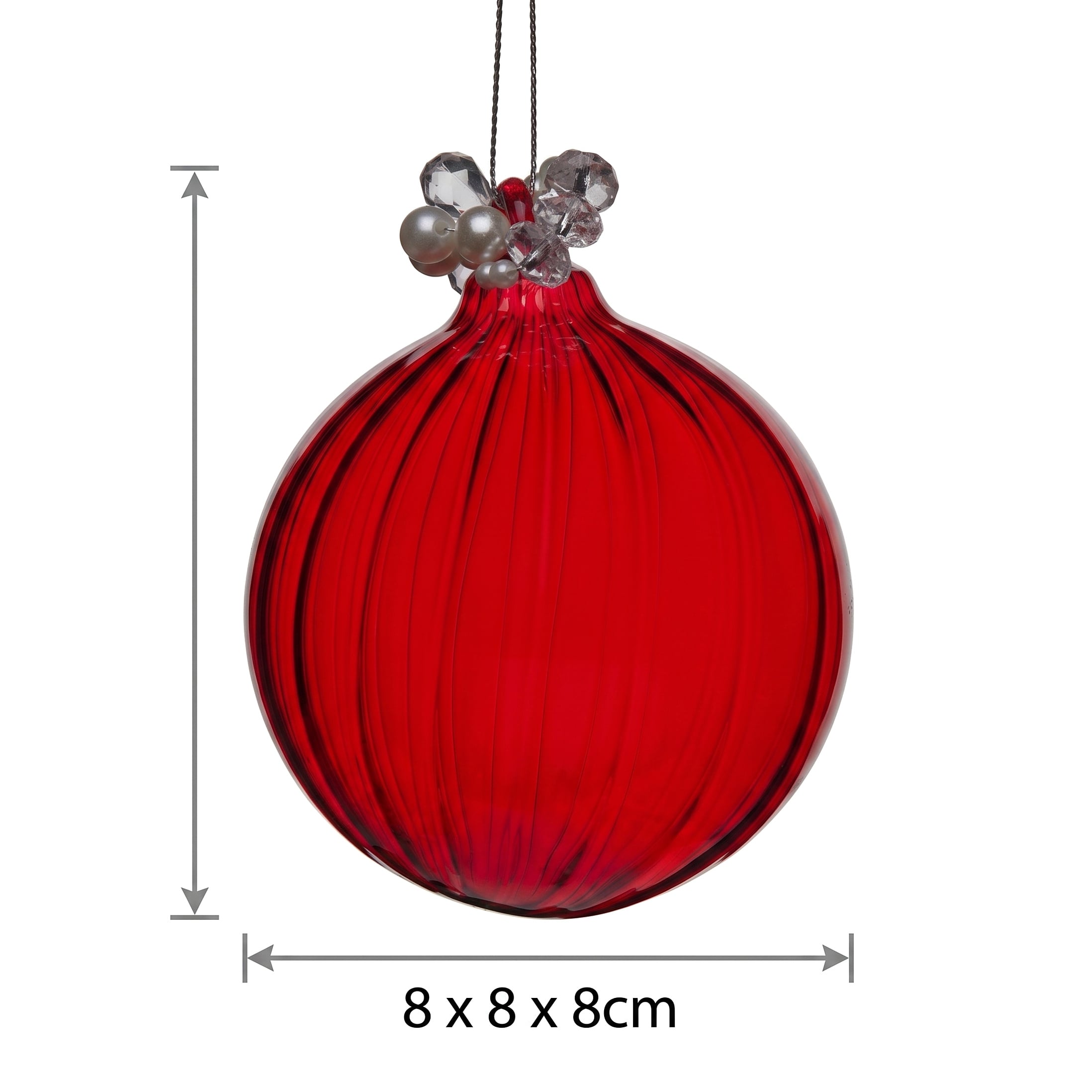 Christabelle 6 Red Glass Christmas Baubles Jewelled Top 8cm Xmas Tree Decorations Hanging Ornaments Gift Boxed Set