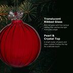 Christabelle 6 Red Glass Christmas Baubles Jewelled Top 8cm Xmas Tree Decorations Hanging Ornaments Gift Boxed Set