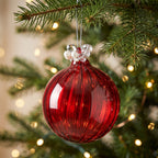 Christabelle 6 Red Glass Christmas Baubles Jewelled Top 8cm Xmas Tree Decorations Hanging Ornaments Gift Boxed Set